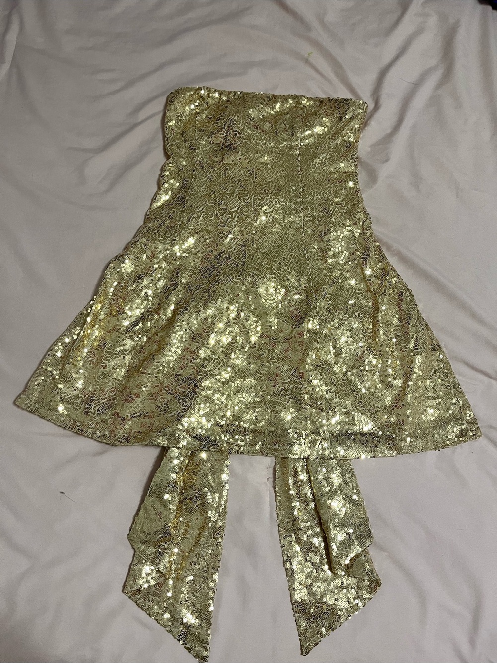 Lucy in the Sky Gold Sequin Strapless Skater Mini Dress with Back Ties